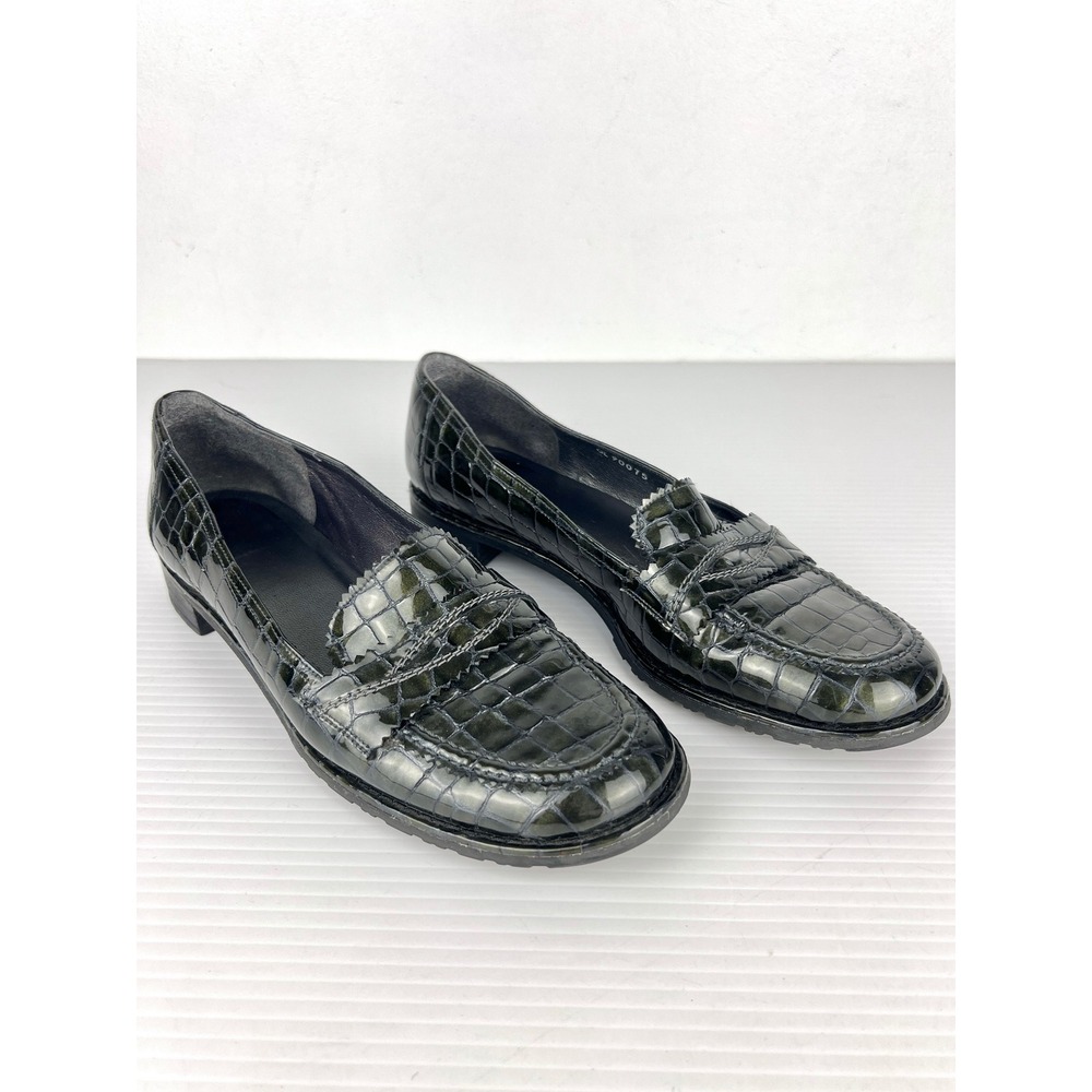 Stuart Weitzman Green Croc Embossed Leather Penny Loafers Spain Womens 8